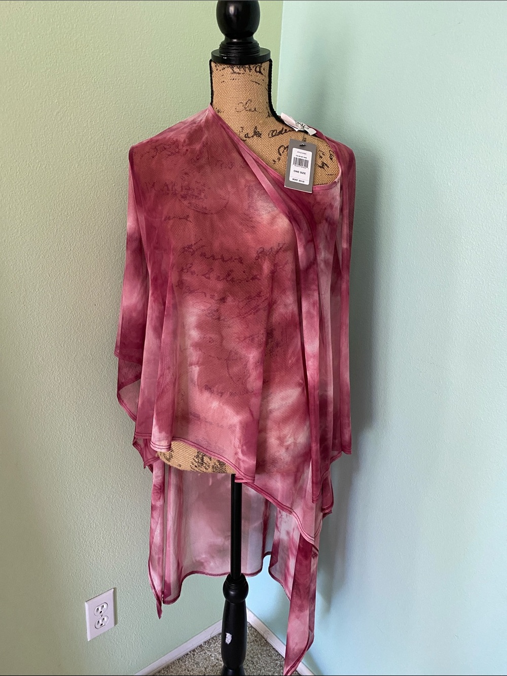 Chaus Pink Tie-Dye Sheer Poncho Top